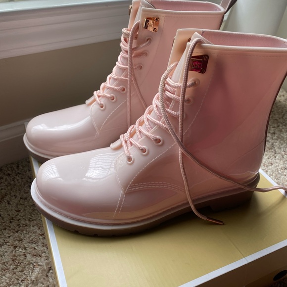 Michael Kors Pink Combat Moto Boots with Glossy Finish - Picture 1 of 5